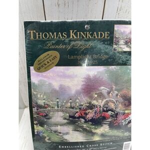 Lamplight Bridge Thomas Kinkade  Painter of Light No. 50925 Cross Stitch 16"x12"